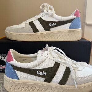 Gola Low-Top Sneakers in White with Pink and Light Blue Accents